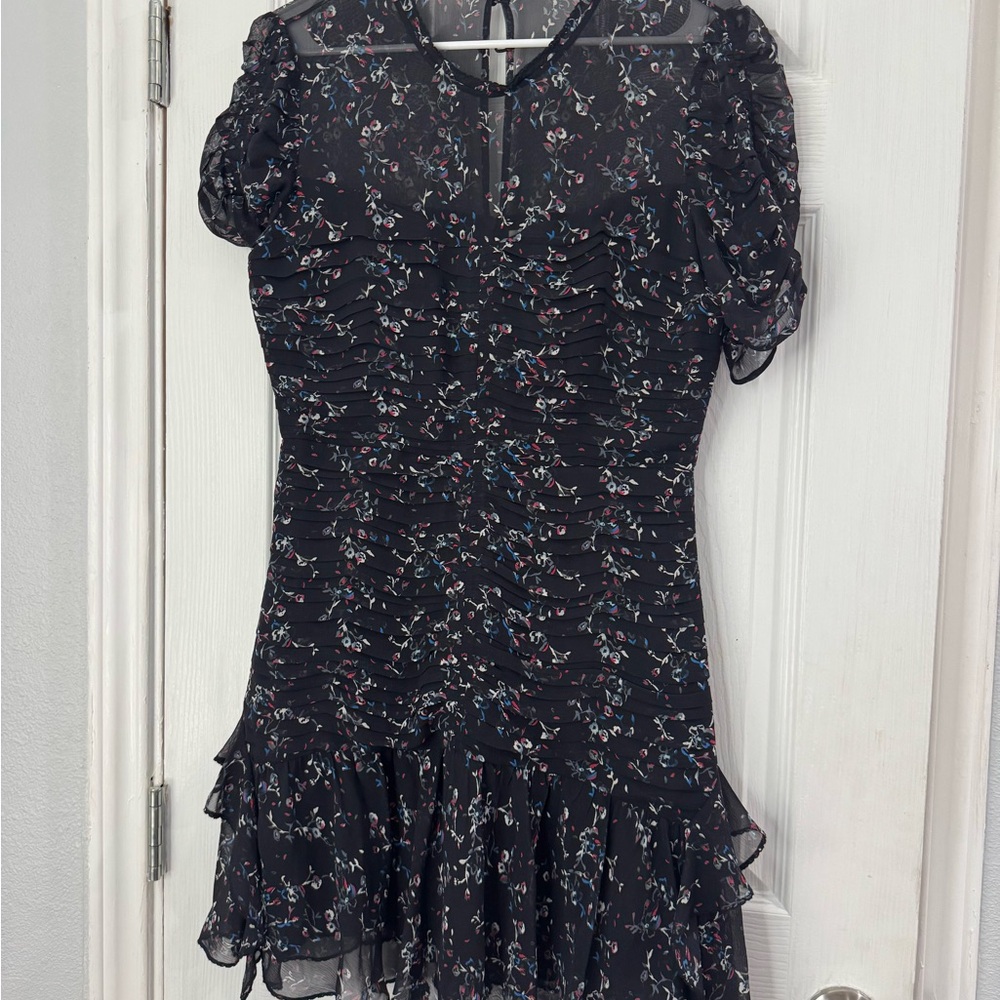 Tanya Taylor Black Floral Mini Dress